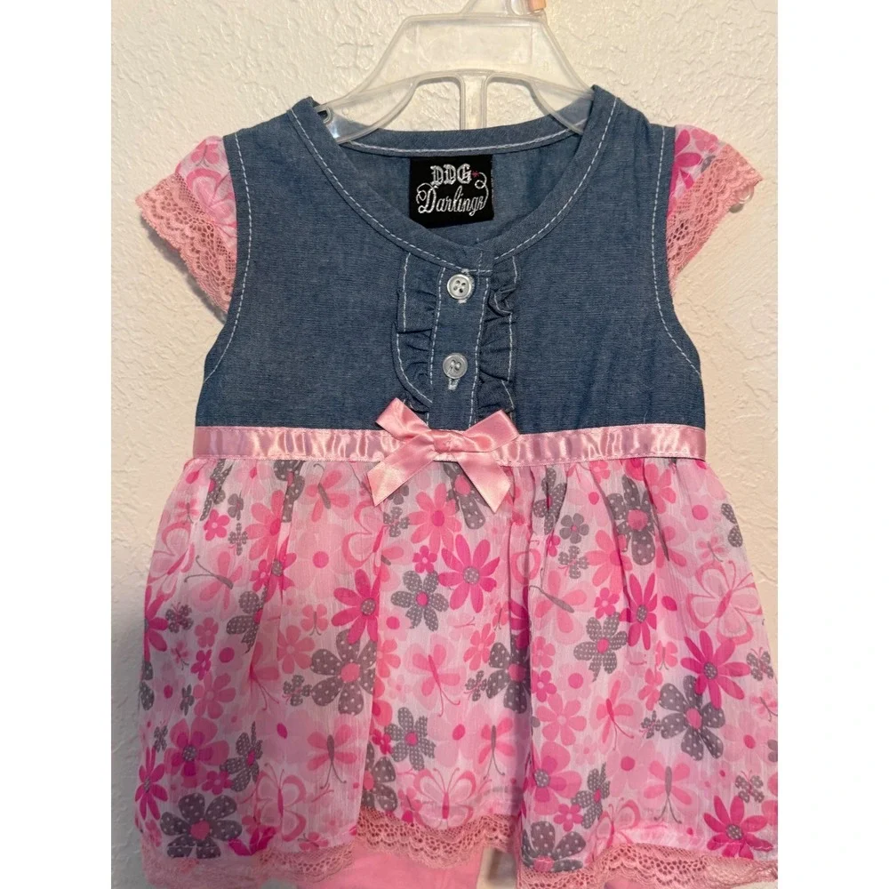 DDG‎ Darlings Baby Girls 18M Denim Floral Dress and Pink Leggings Outfit Set